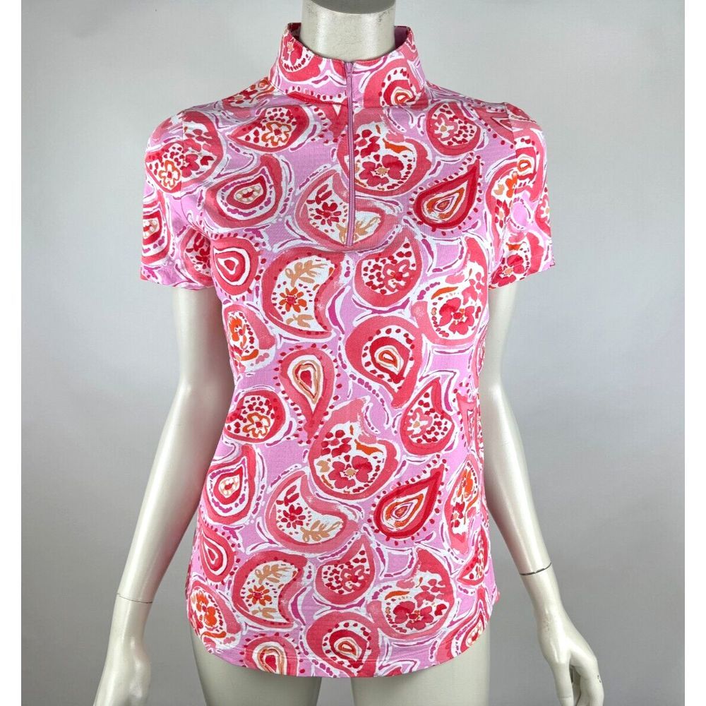 IBKUL Short Sleeve Mock Golf Top Women S Stretch Nylon Shirt UPF 50 1/4 Zip Pink